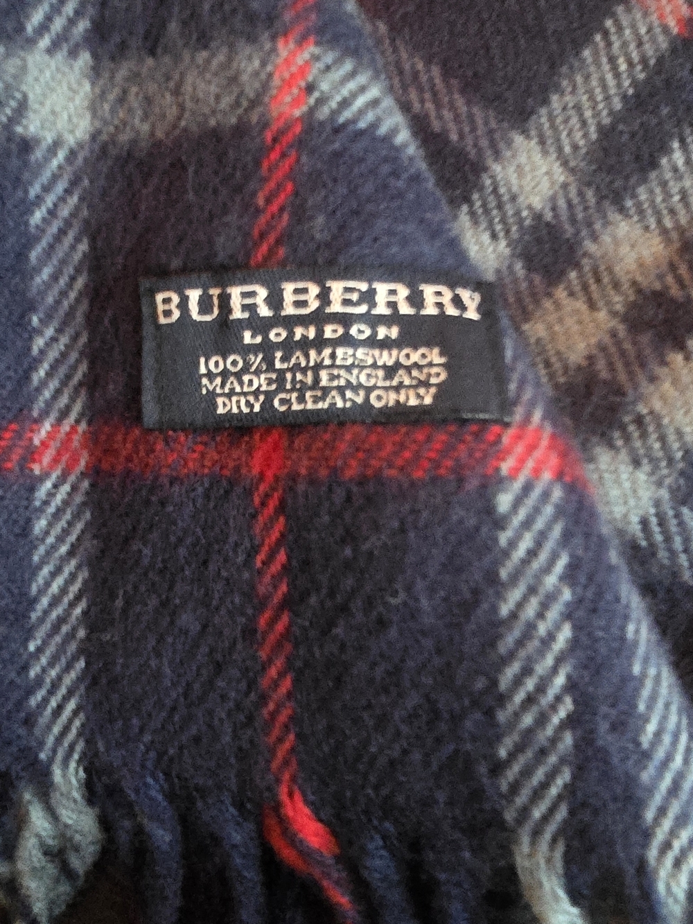 Burberry Navy, Red & Light Blue Checked Lambswool Scarf Vintage